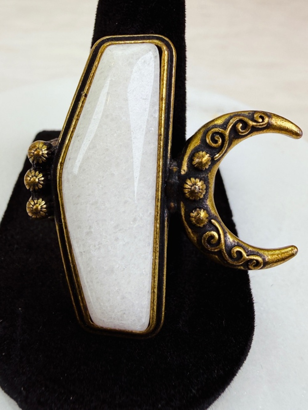 Super fun, Bohemian, chic, large stretch, Moon costume adjustable ring
